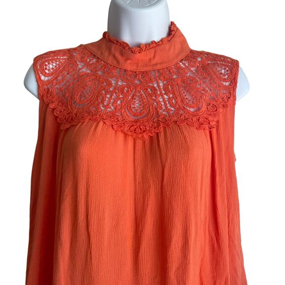 And The Why Women Tunic Top S Orange Crochet Paisley Gauzy Lace Cottage Boho Y2K - Picture 10 of 11